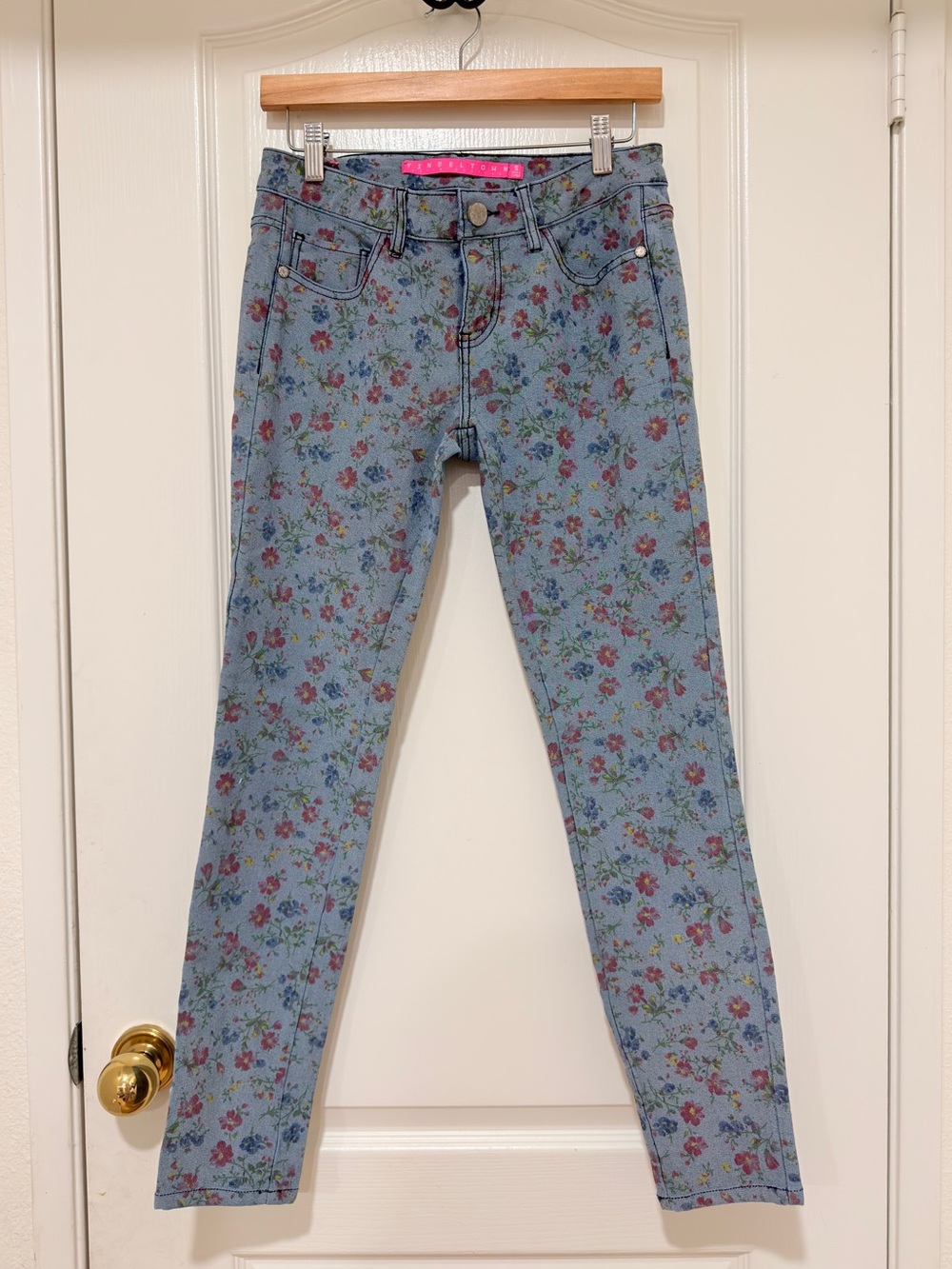 Tinseltown Floral Print Skinny Jeans - Light Blue size 5